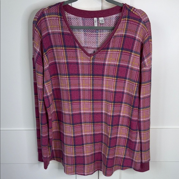 Cato Plaid V-Neck Long Sleeve Top - Picture 1 of 7